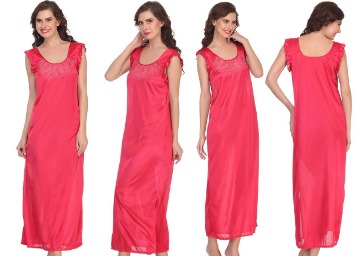 SATIN NIGHTIE IN HOT PINK at Flat 60% Off + Extra 5% Off