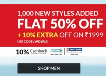 Lifestyle Online : Men Clothing Top Brands Range Minimum 50% Off + 10% Off + 10% Cashback + FREE Shipping