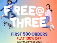 Free At Three : First 500 Orders At Flat 100% Off (Read Inside)